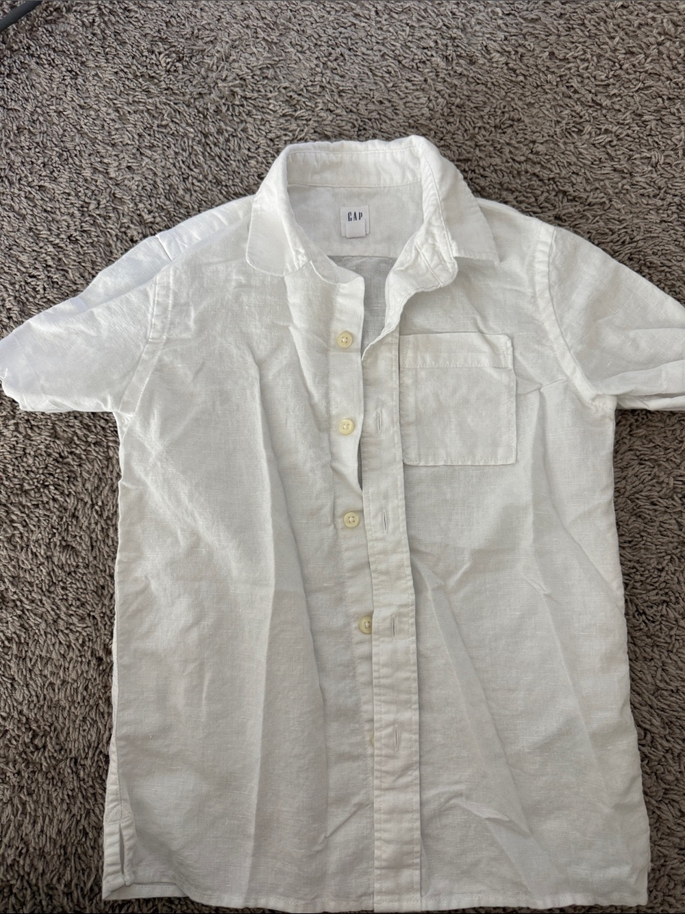 GAP White Short Sleeve Linen-Blend Button Down Shirt
